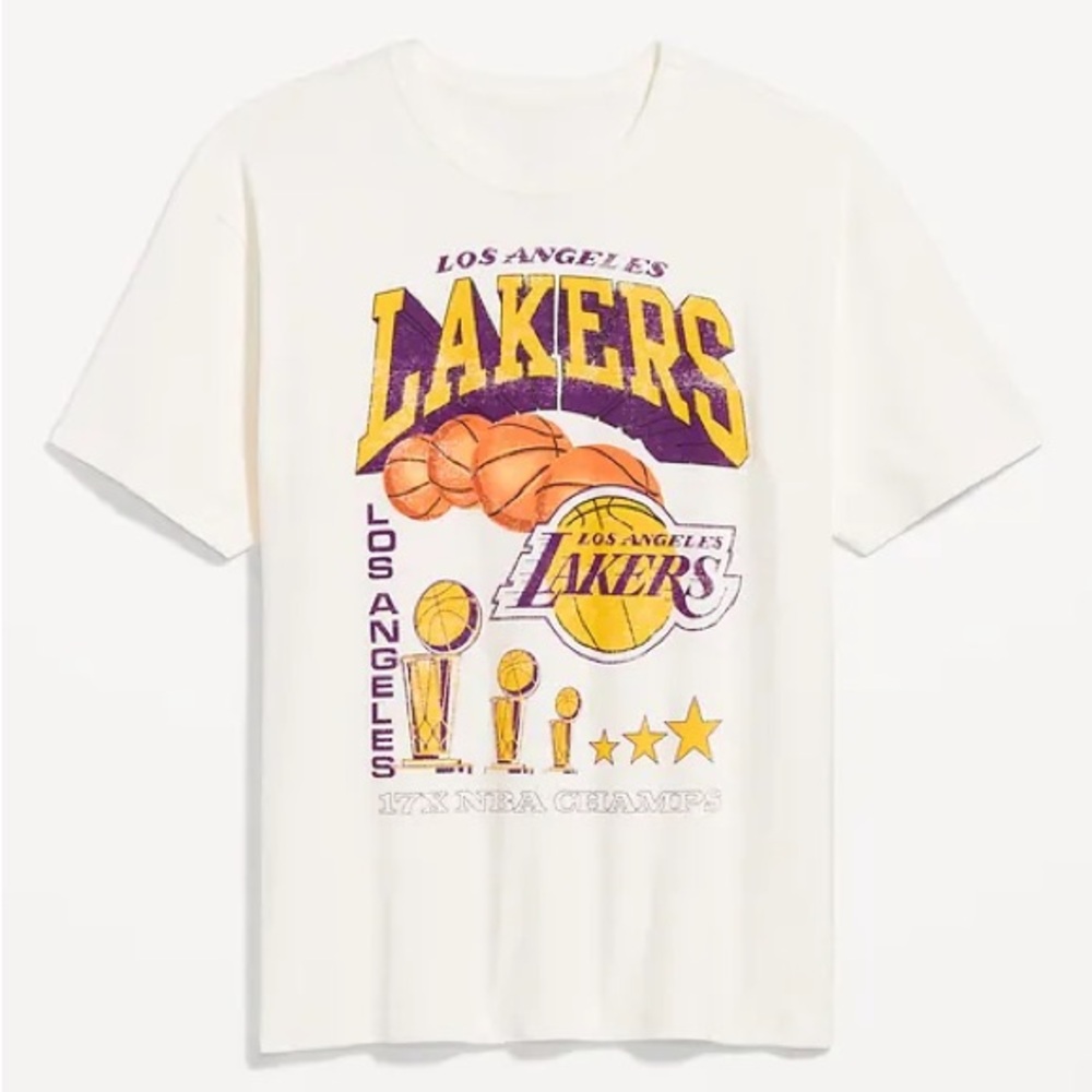 NBA Los Angeles Lakers White and Purple Short Sleeve Tee